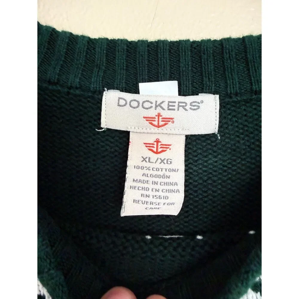 Dockers XL Green Reindeer‎ Snowflake Cotton Sweater